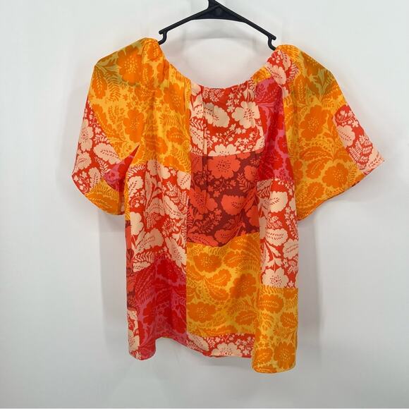Ann Taylor Women’s Tropical Orange Red Short Sleeve Colorful Blouse Small New - Picture 6 of 8